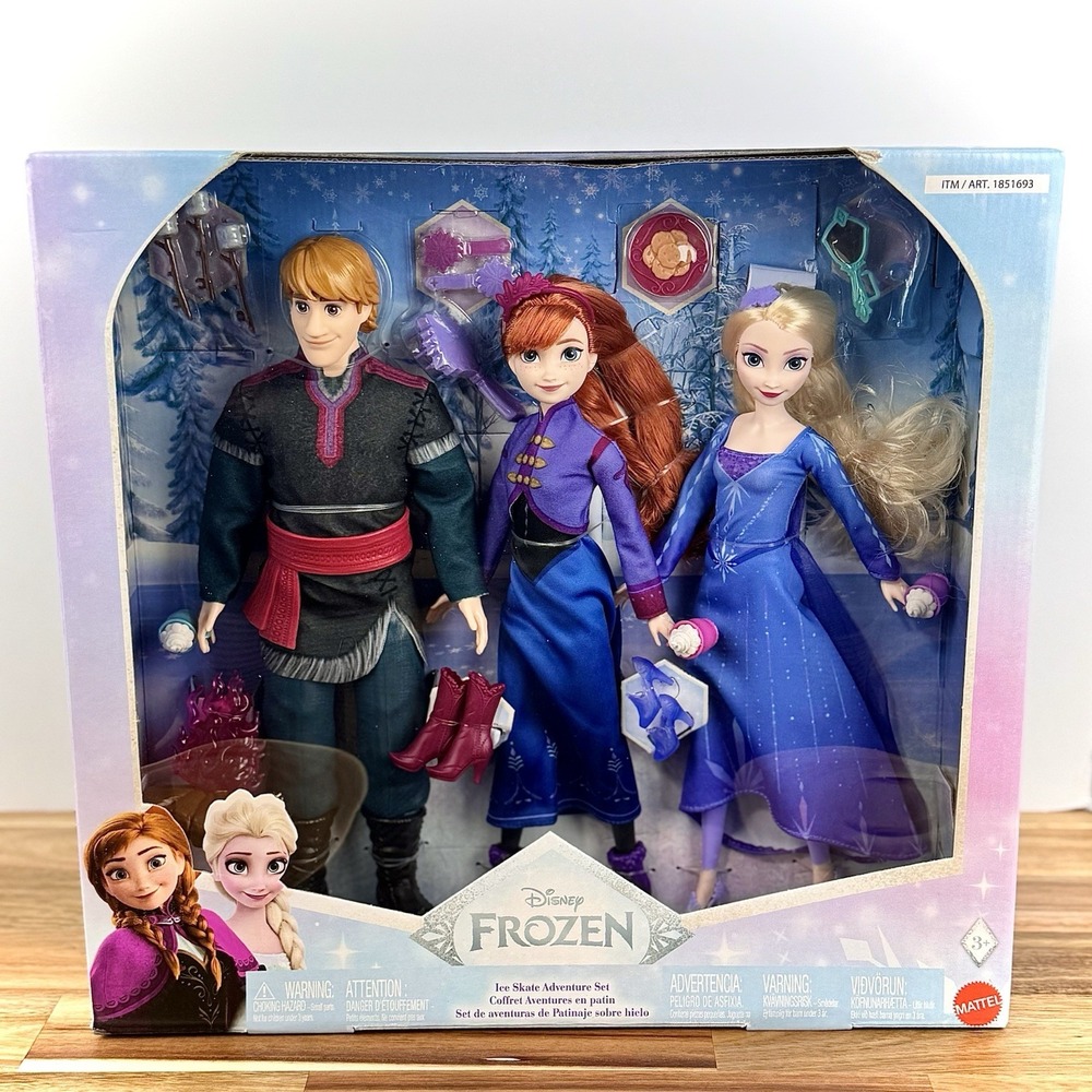 NEW Disney FROZEN‎ Ice Skate Adventure Set Kristoff Anna Elsa Dolls Mattel Gift